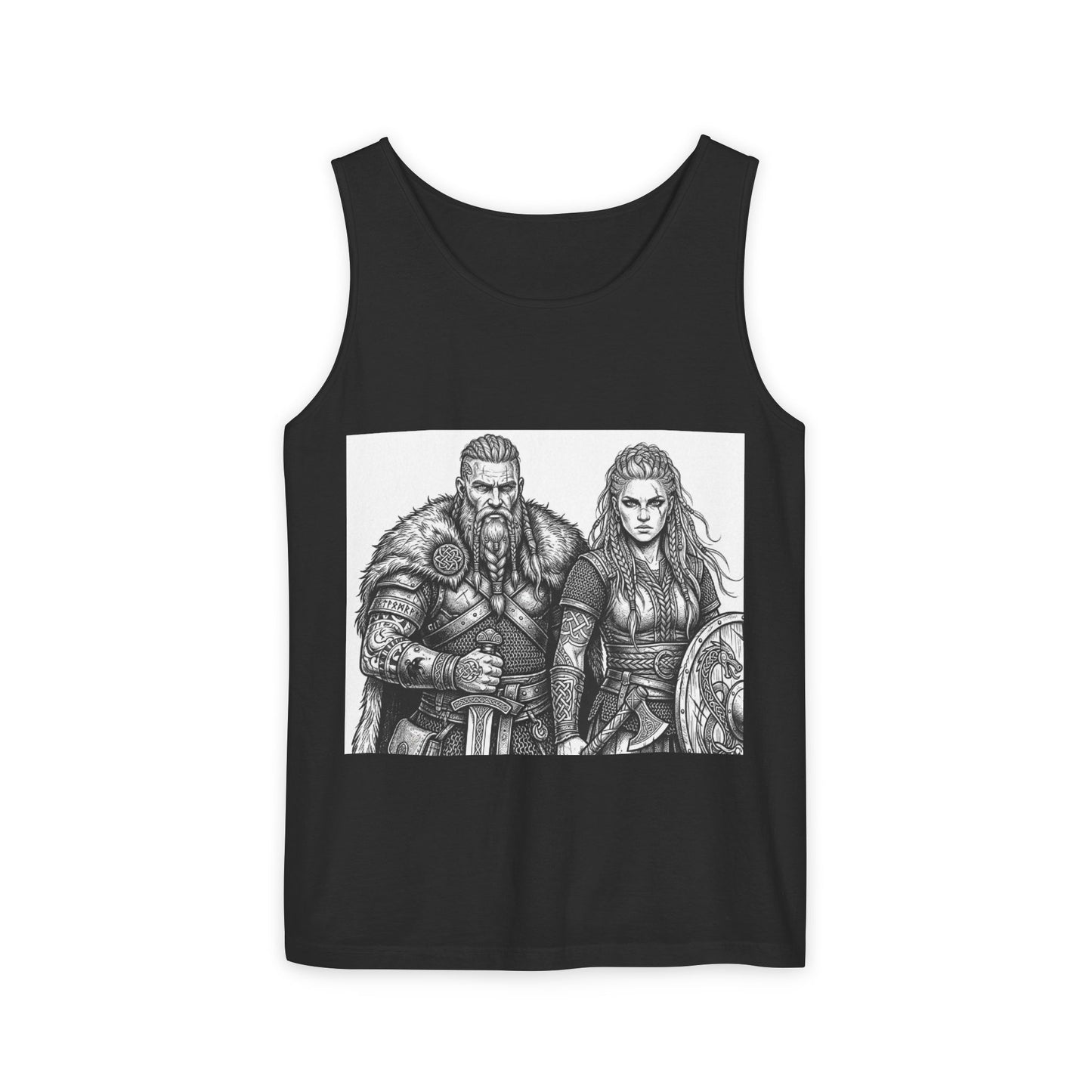 Viking Warriors Tank Top — Norse Couple Illustration Tee
