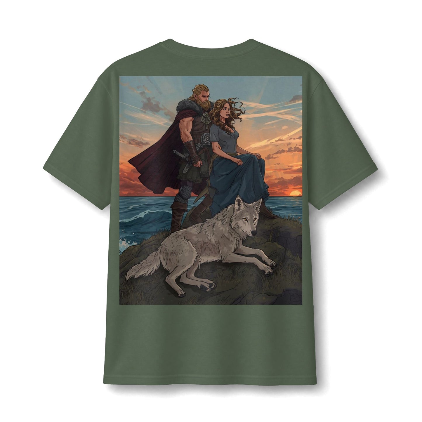 Viking Couple & Wolf Sunset T-Shirt