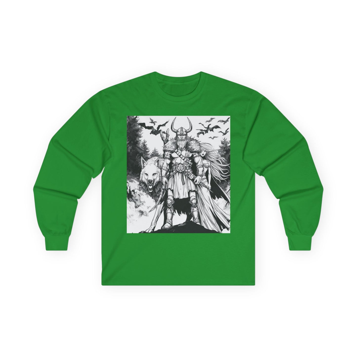 Viking Warrior Long Sleeve Tee — Valkyrie & Wolf Norse Design