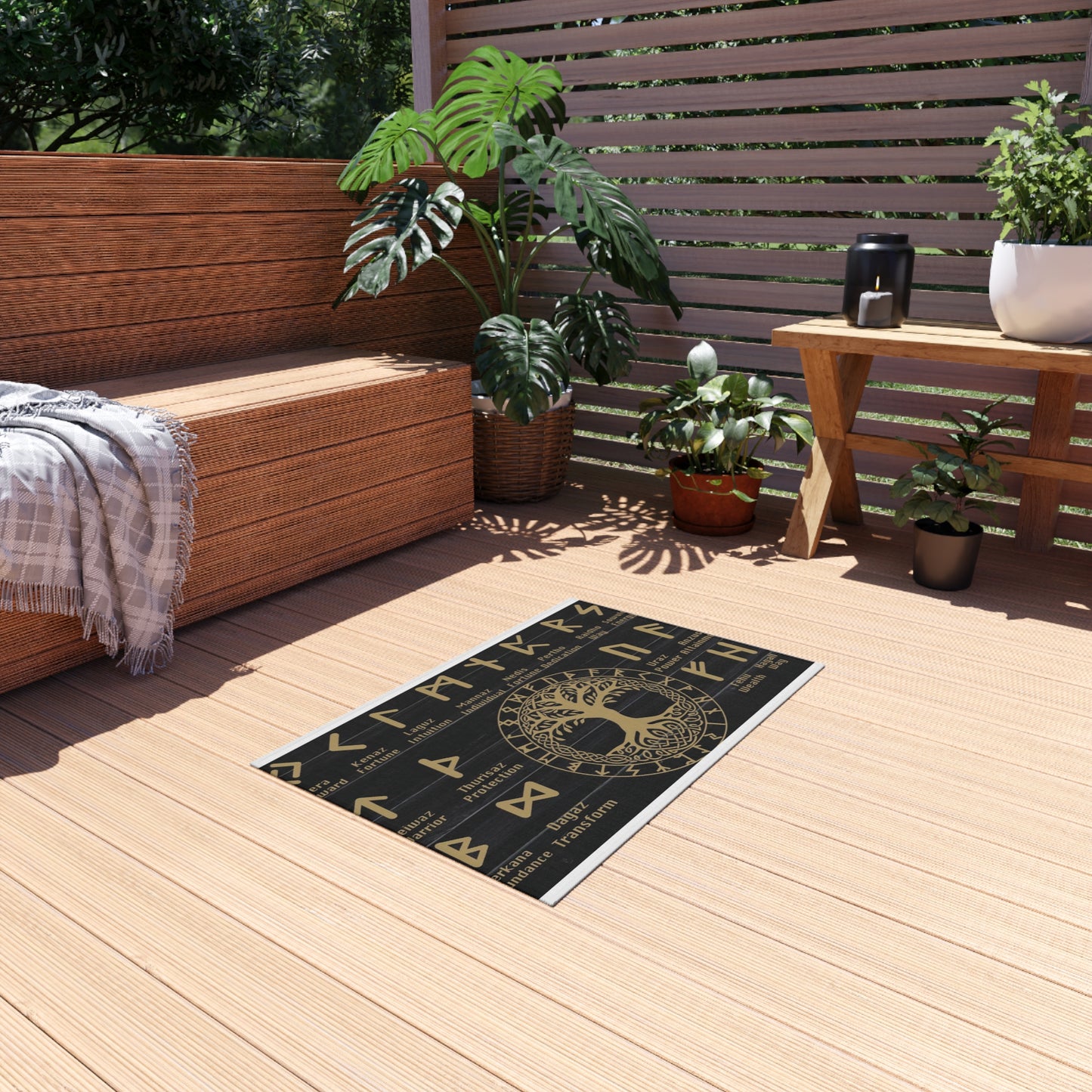 Viking Runes Tree of Life Outdoor Rug - Norse Symbol Doormat for Patio & Porch
