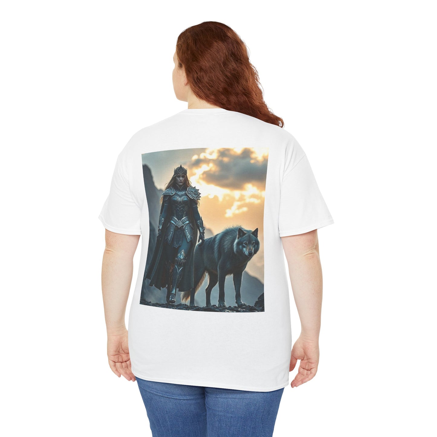 Viking Shieldmaiden & Wolf Graphic Tee