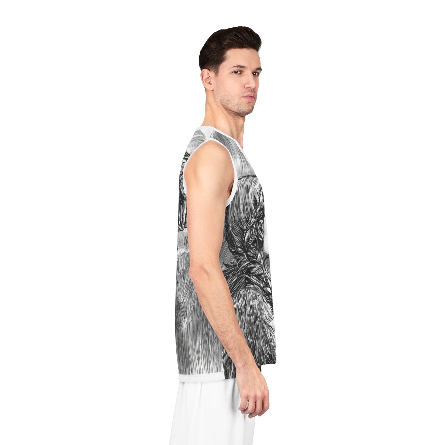 Viking Wolf Sketch Basketball Jersey — All-Over-Print Athletic Tank