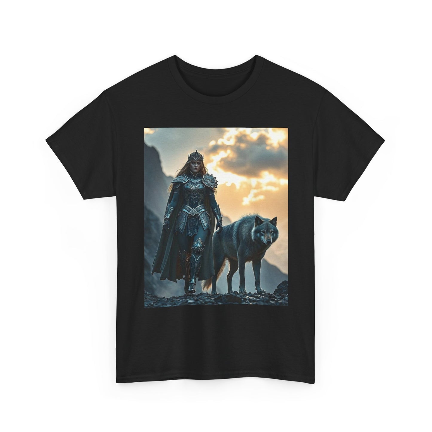 Viking Shieldmaiden & Wolf Graphic Tee