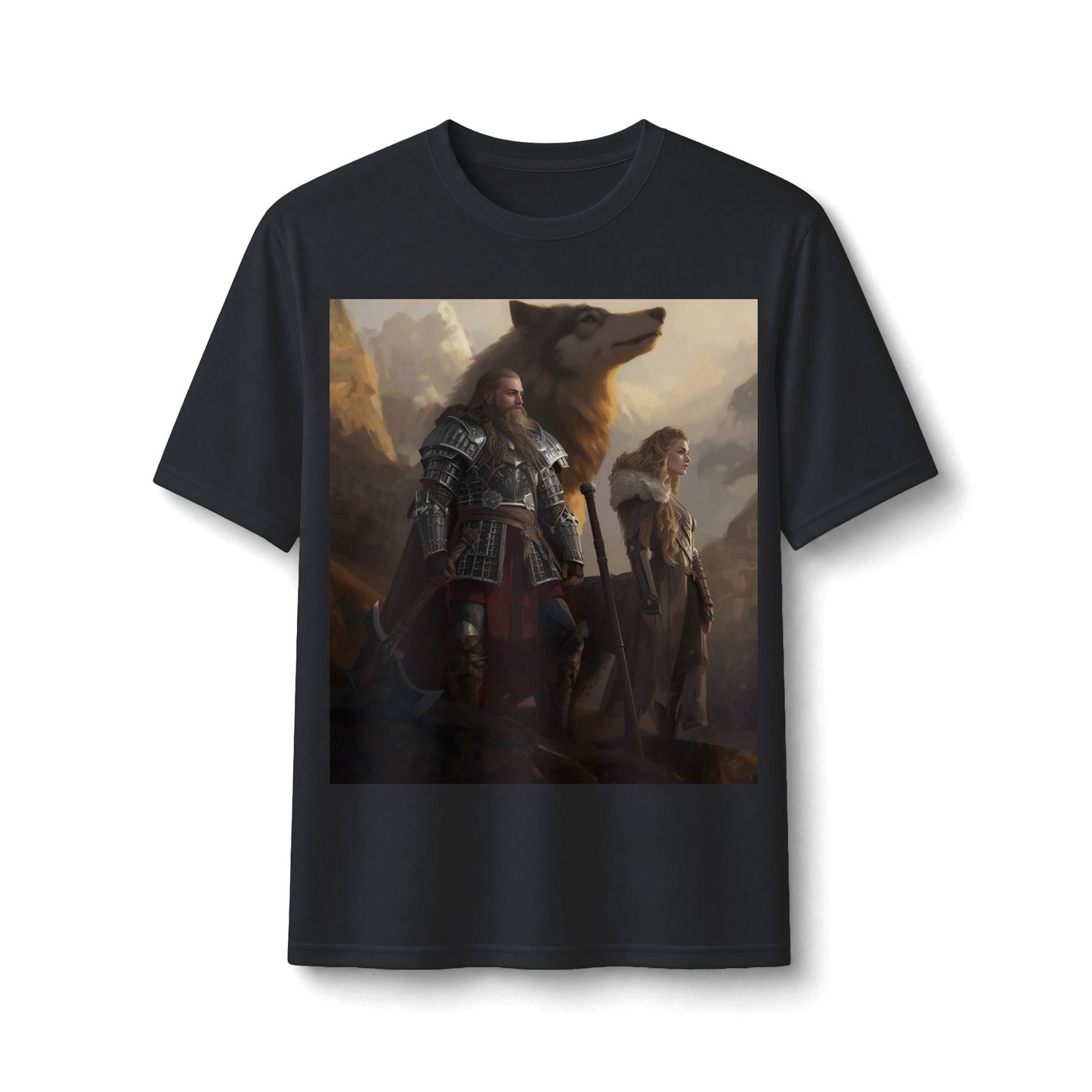 Viking Warriors & Wolf Performance Tee — Norse Fantasy Medieval Graphic Shirt