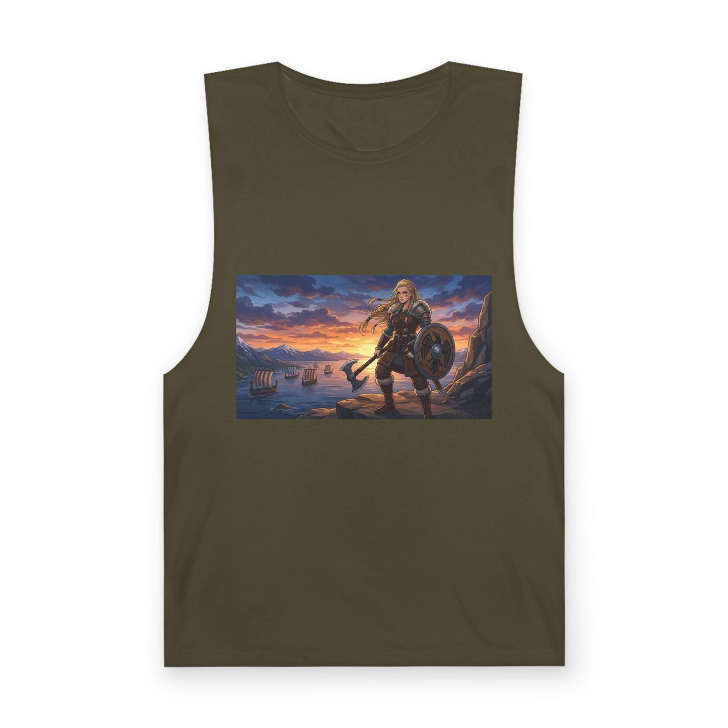 Viking Warrior Tank Top — Norse Shieldmaiden Sunset Graphic Tank