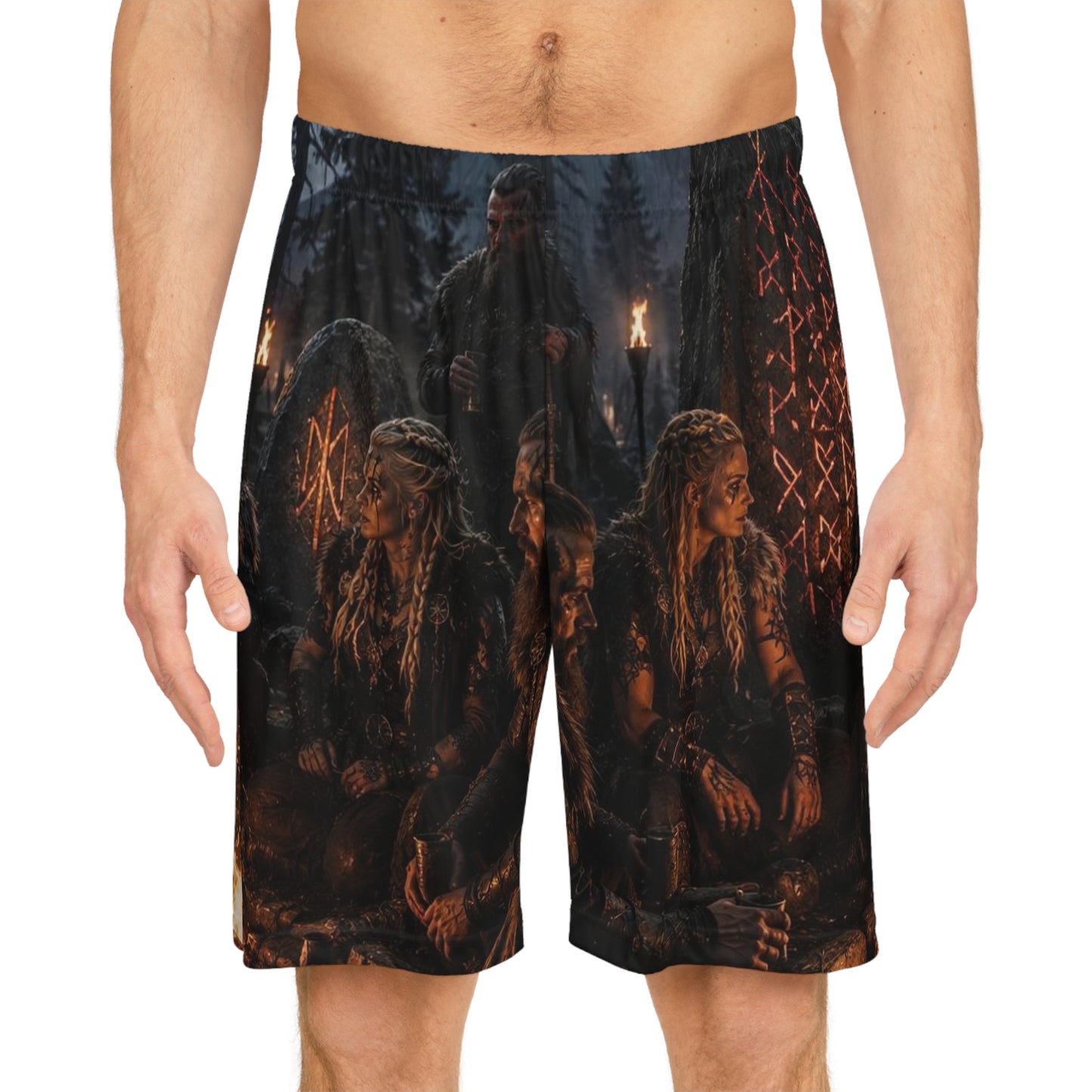 Viking Ritual Graphic Basketball Shorts