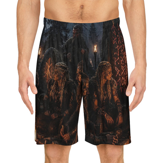 Viking Ritual Graphic Basketball Shorts