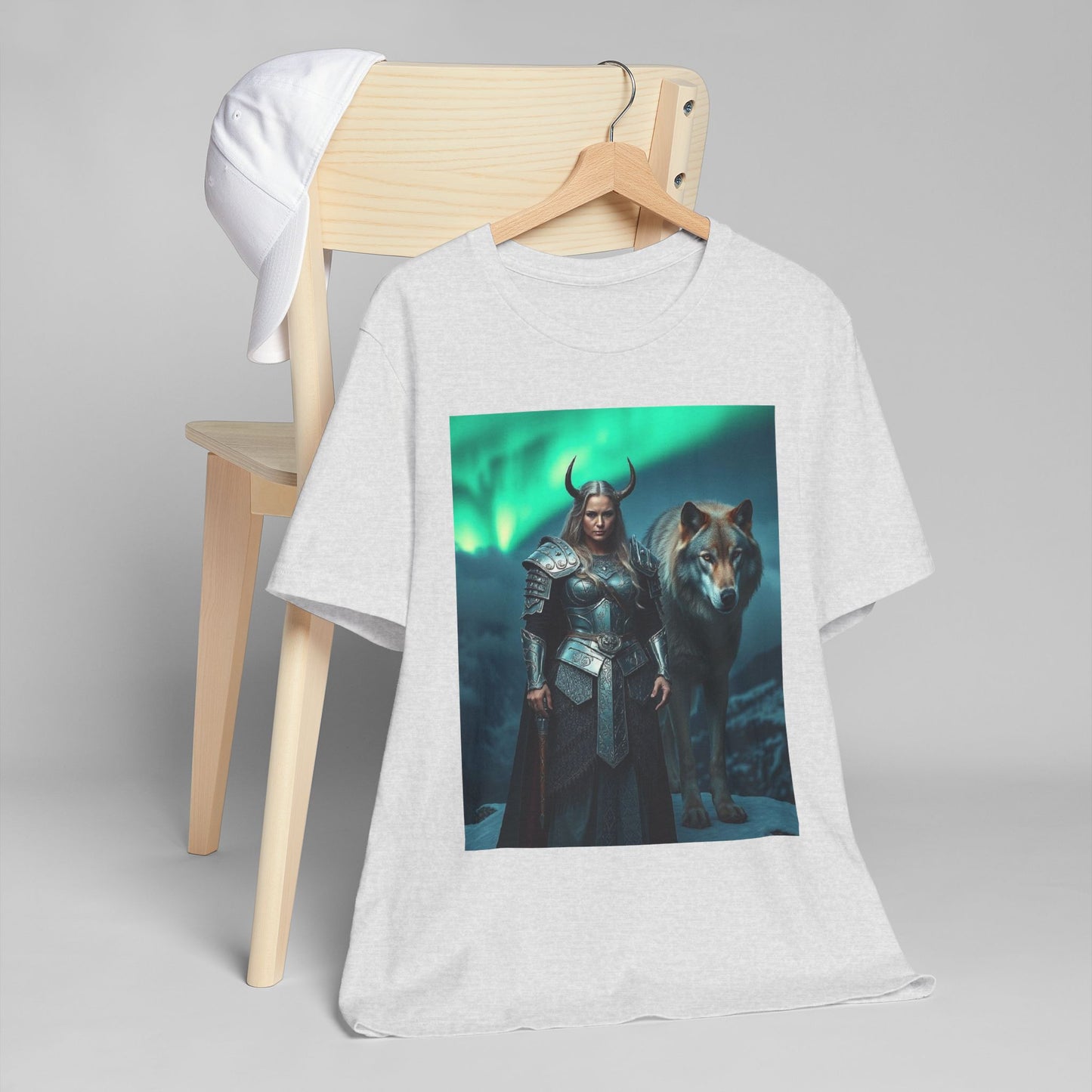 Viking Shieldmaiden & Wolf T-Shirt — Norse Fantasy Armor Tee