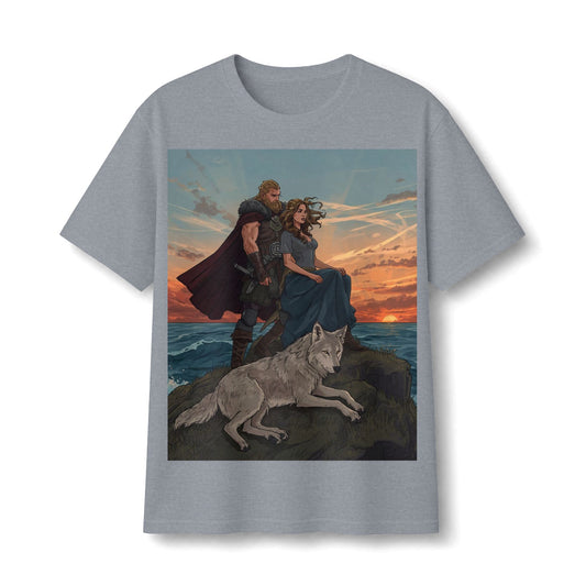 Viking Couple & Wolf Sunset T-Shirt