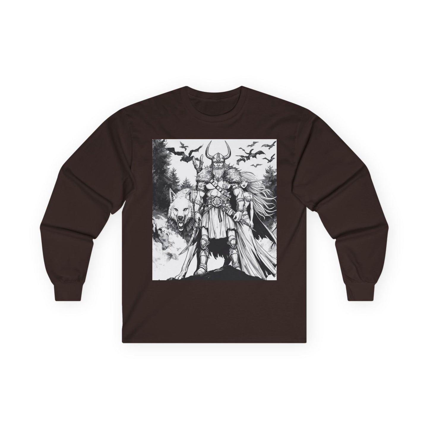 Viking Warrior Long Sleeve Tee — Valkyrie & Wolf Norse Design