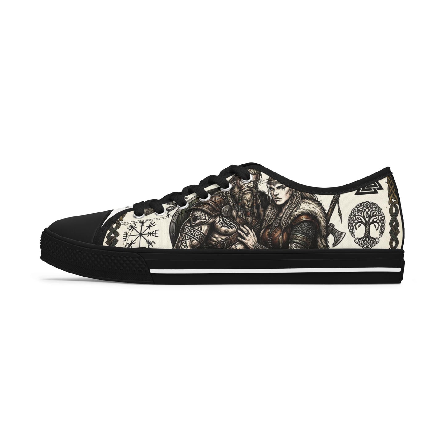 Viking Warrior Pattern Low Top Sneakers — Norse Rune & Tree of Life Design