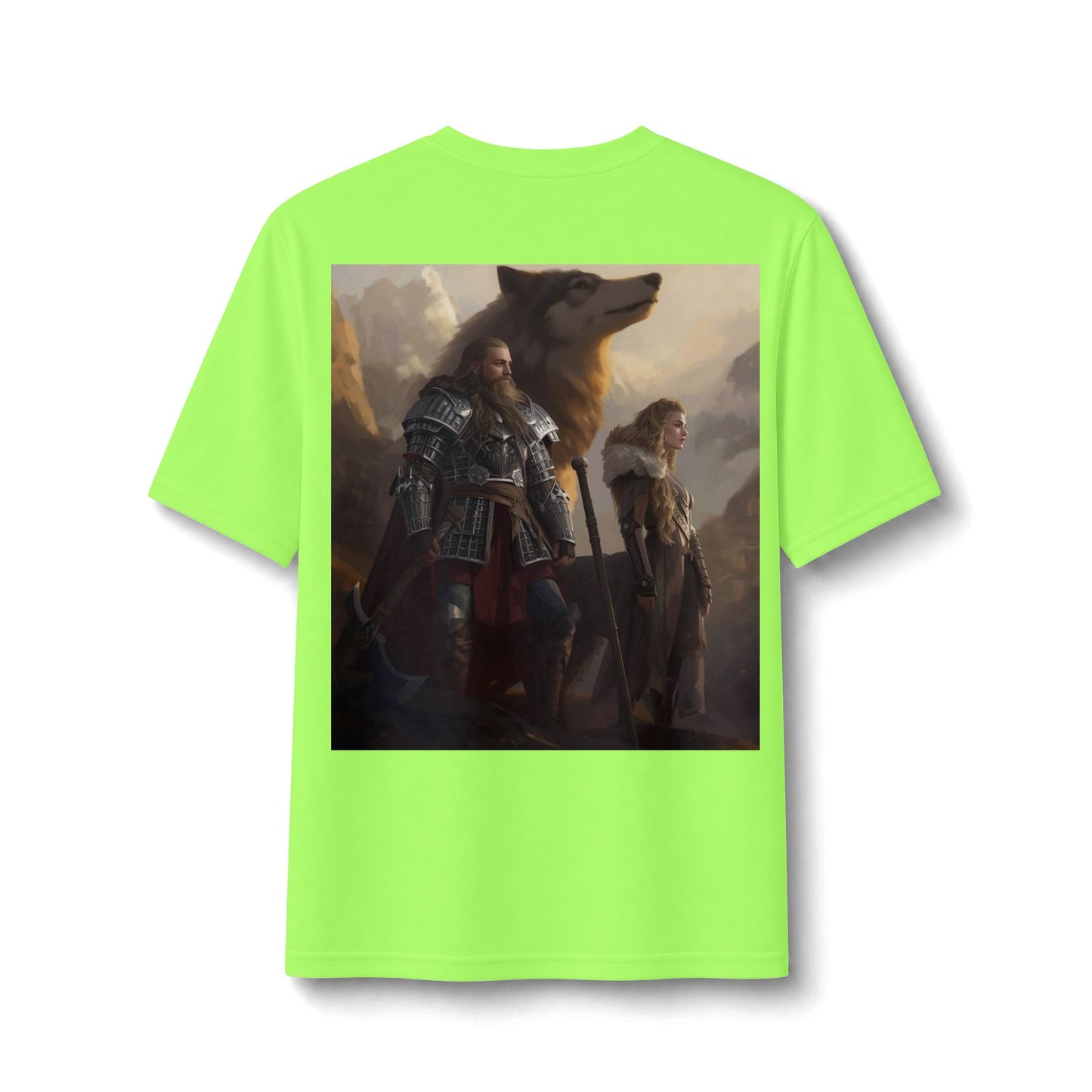 Viking Warriors & Wolf Performance Tee — Norse Fantasy Medieval Graphic Shirt