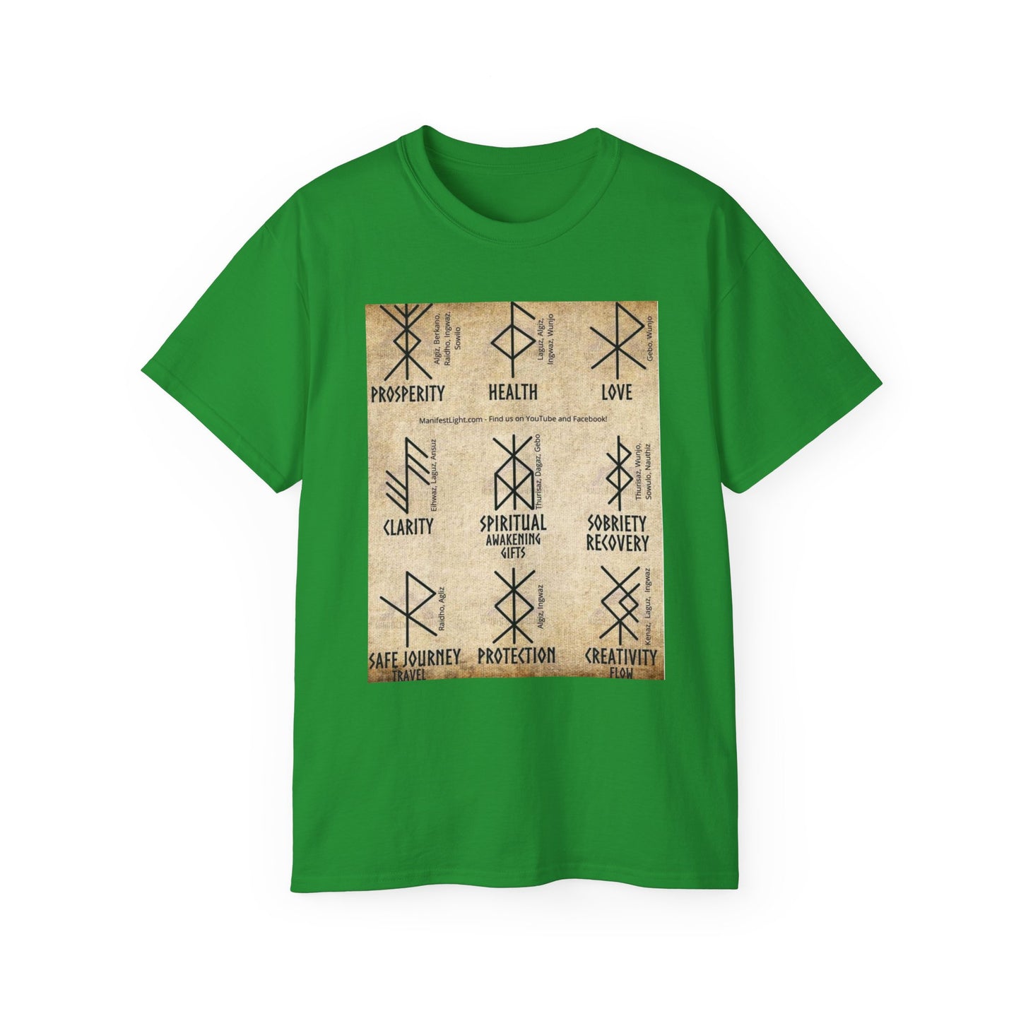 Runic Symbols T‑Shirt — Prosperity, Health & Protection Viking Rune Grid Tee