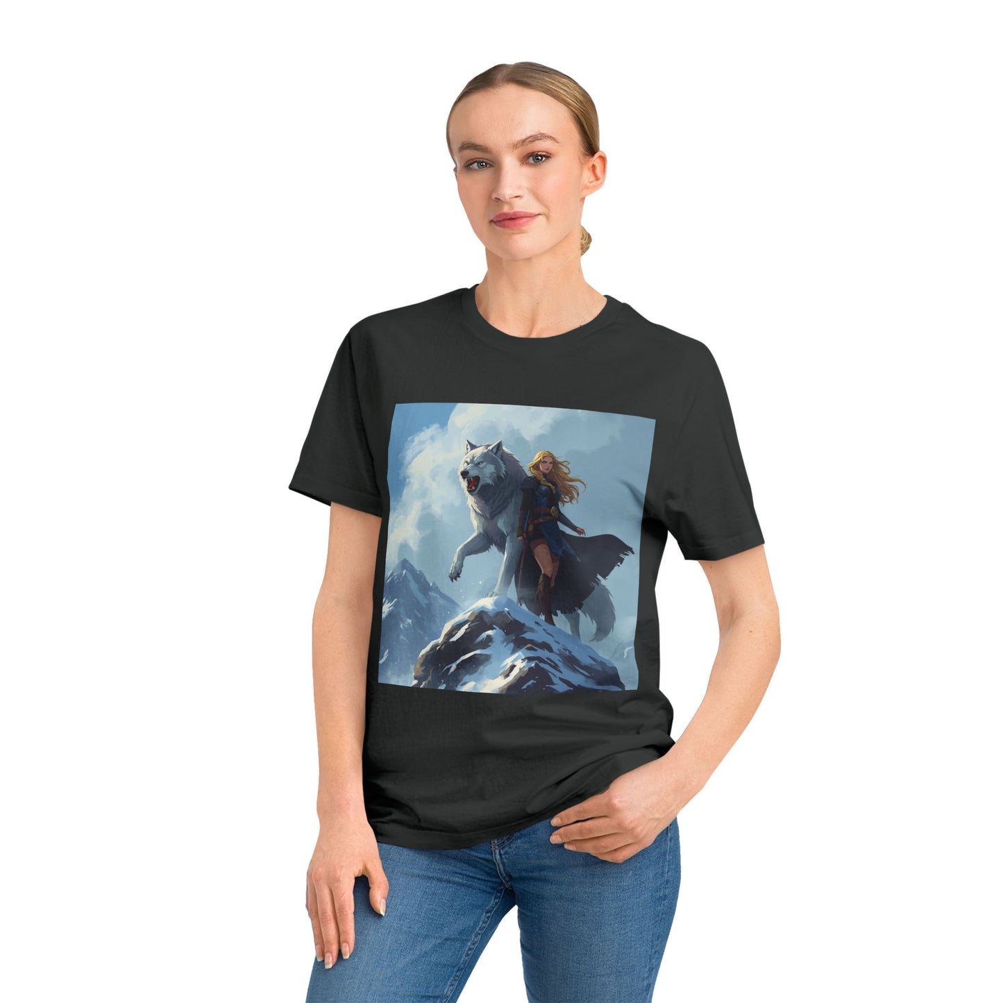 Wolf Guardian T-Shirt — Woman and Wolf Mountain Fantasy Tee