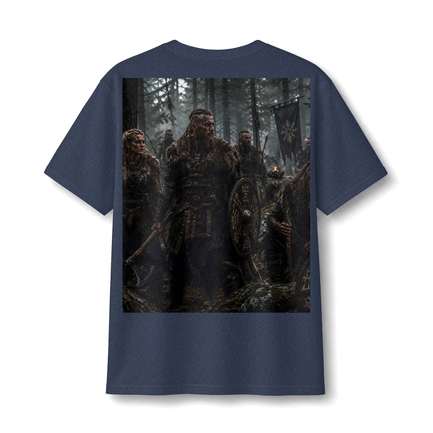 Viking Warriors Forest Print T-Shirt — Nordic Battle Scene Tee