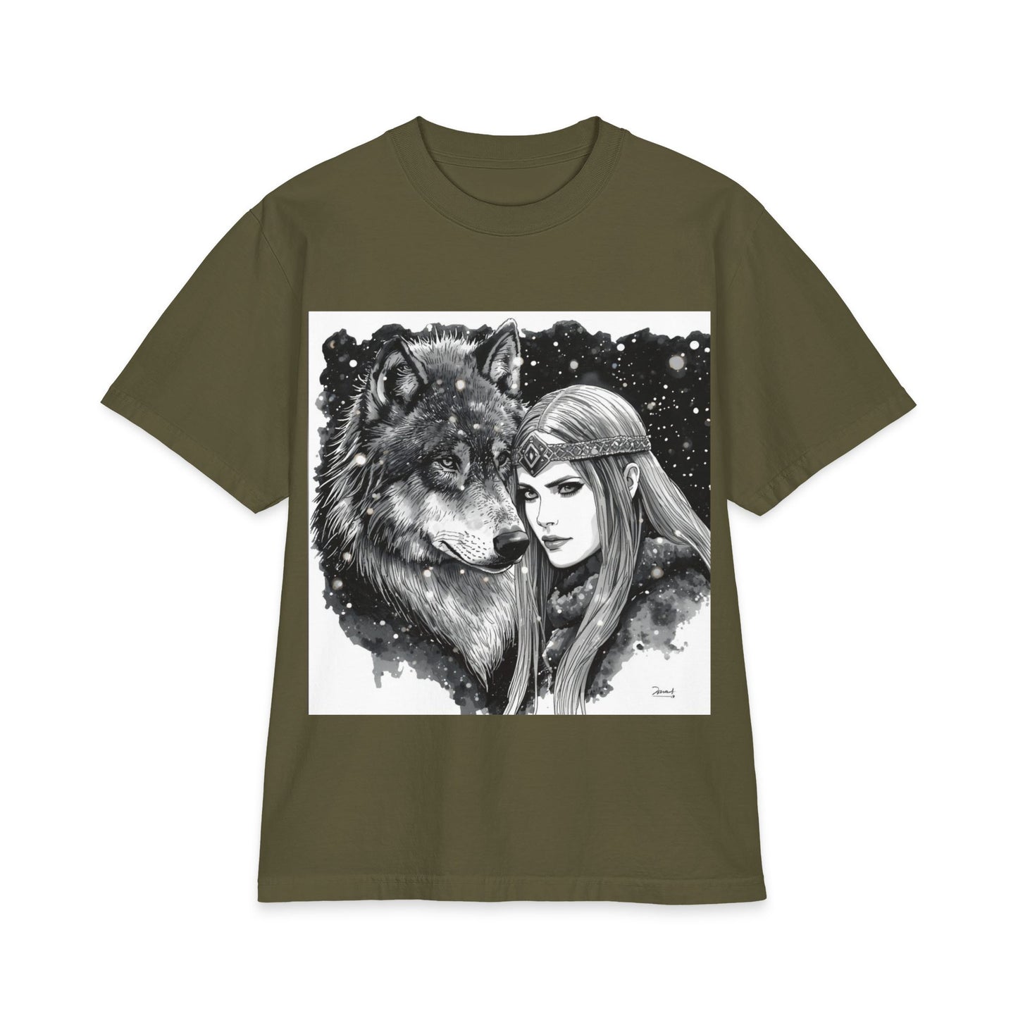 Wolf & Maiden Graphic T-Shirt — Gothic Fantasy Illustration