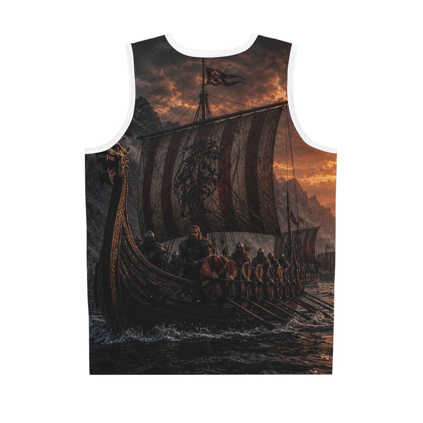 Viking Longship Basketball Jersey — All-Over Print Norse Raid Design