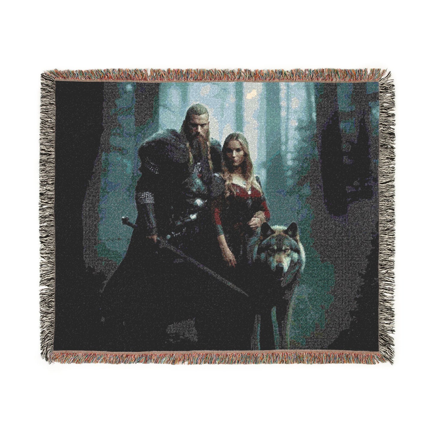 Medieval Couple Woven Blanket — Gothic Castle Tapestry Throw
