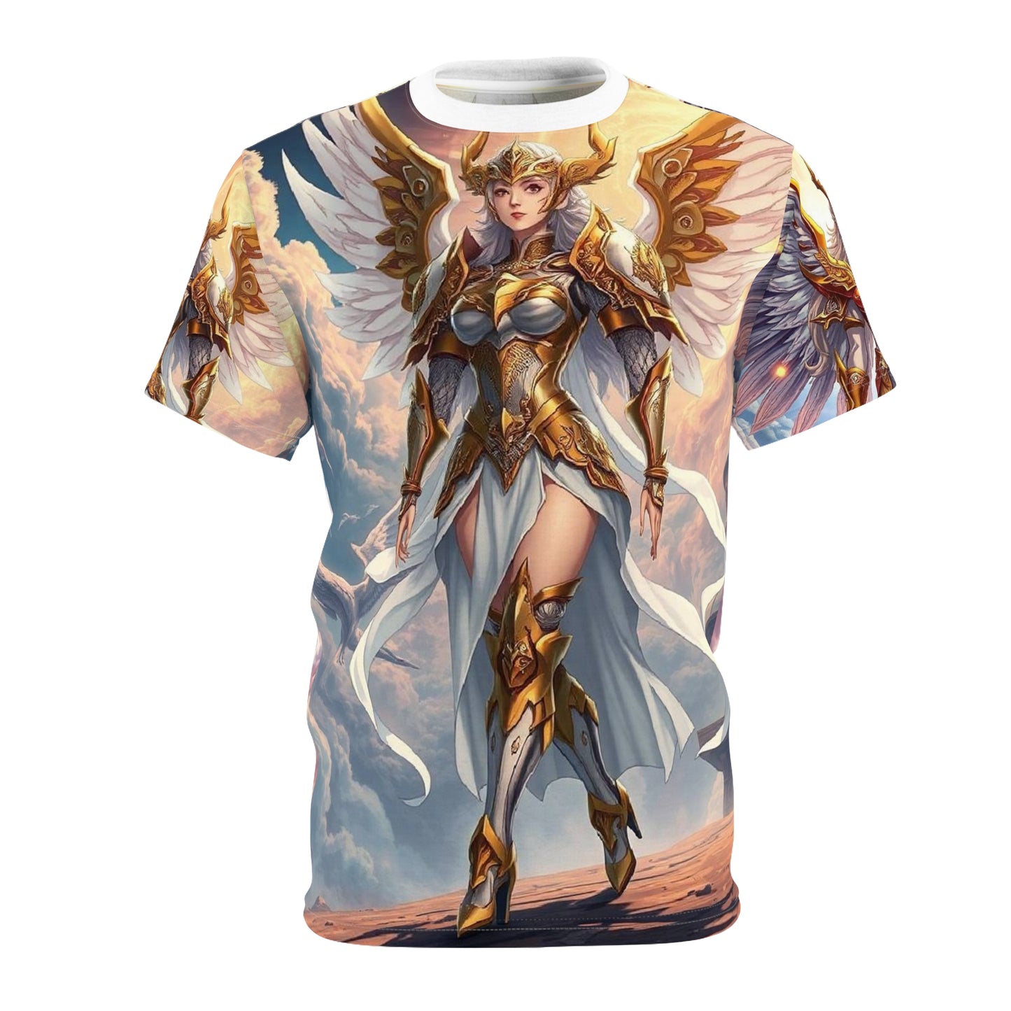Angel Warrior All-Over Print Tee — Golden Valkyrie Fantasy Design
