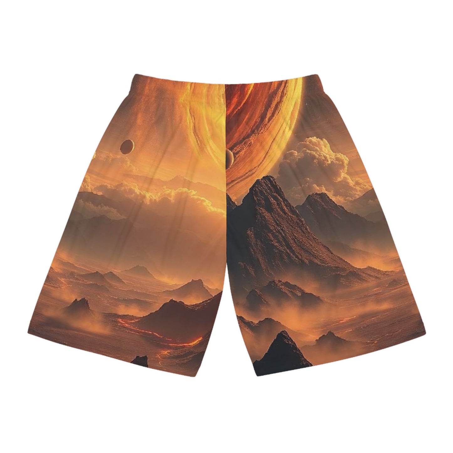 Planetary Sunset Basketball Shorts — Sci‑Fi Landscape All‑Over Print