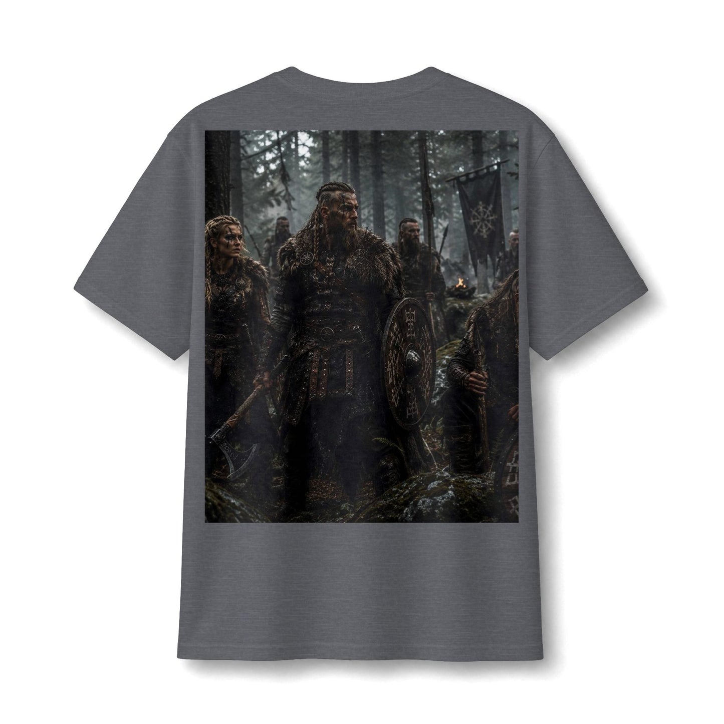 Viking Warriors Forest Print T-Shirt — Nordic Battle Scene Tee