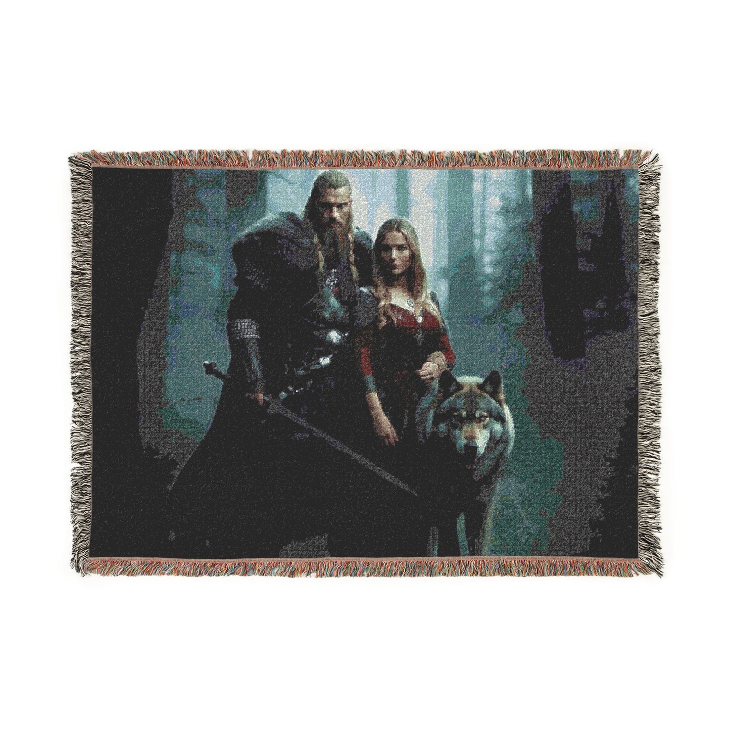 Medieval Couple Woven Blanket — Gothic Castle Tapestry Throw