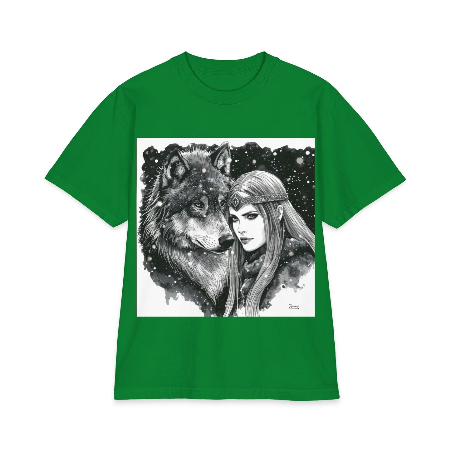 Wolf & Maiden Graphic T-Shirt — Gothic Fantasy Illustration