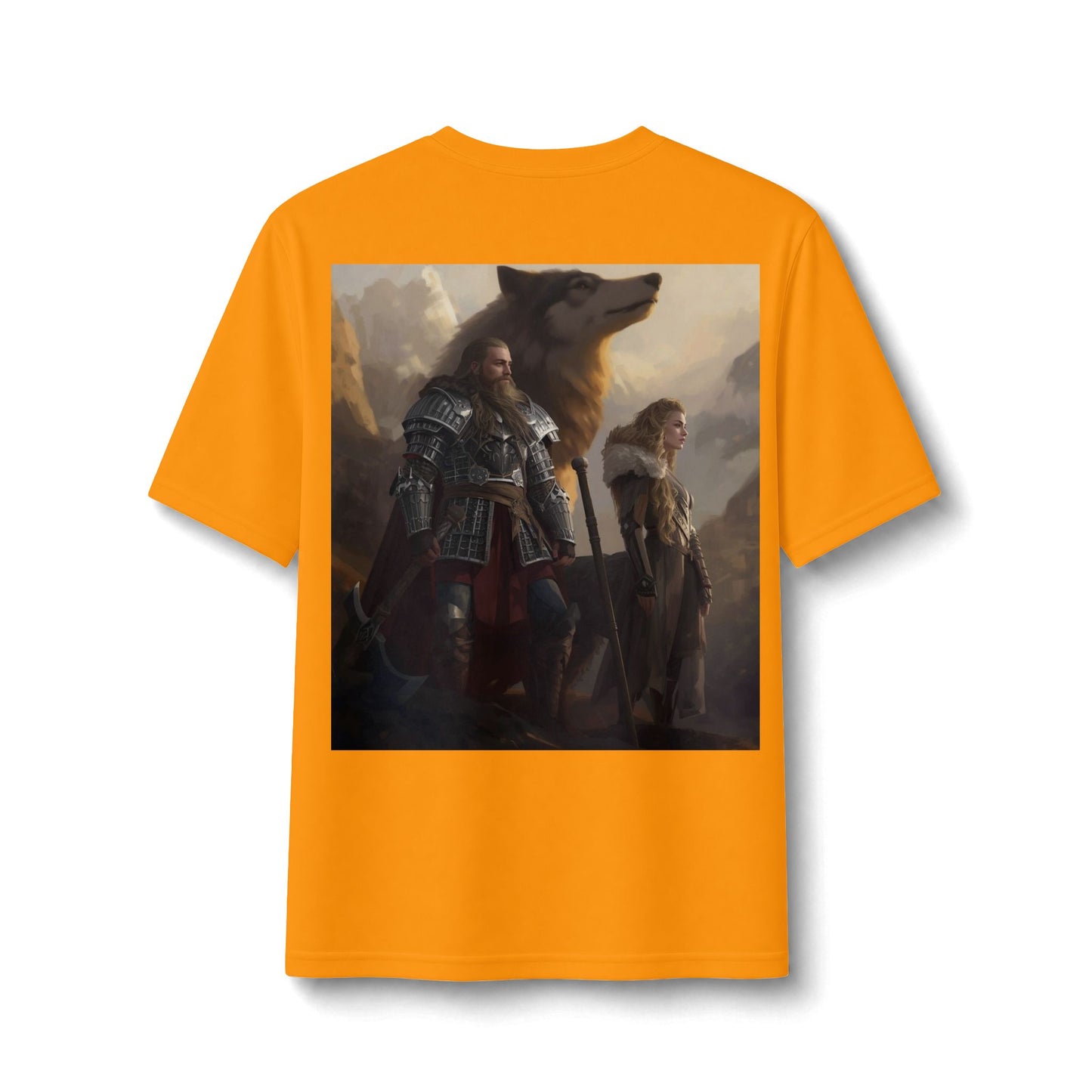 Viking Warriors & Wolf Performance Tee — Norse Fantasy Medieval Graphic Shirt