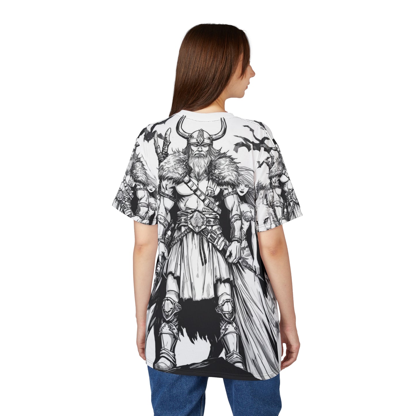 Viking Warrior All-Over Print Tee — Norse Wolf Valkyrie Graphic Shirt