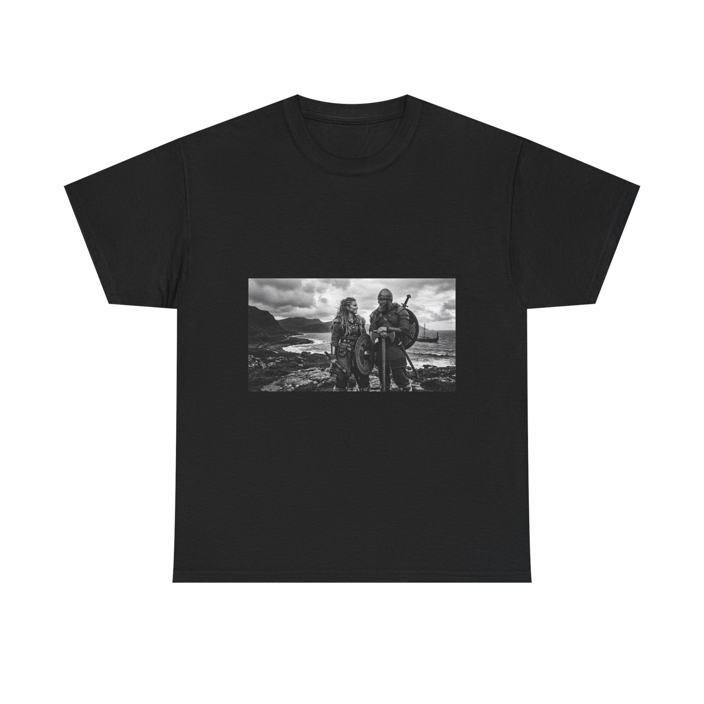 Viking Couple Graphic Tee - Nordic Warrior Photo T-Shirt
