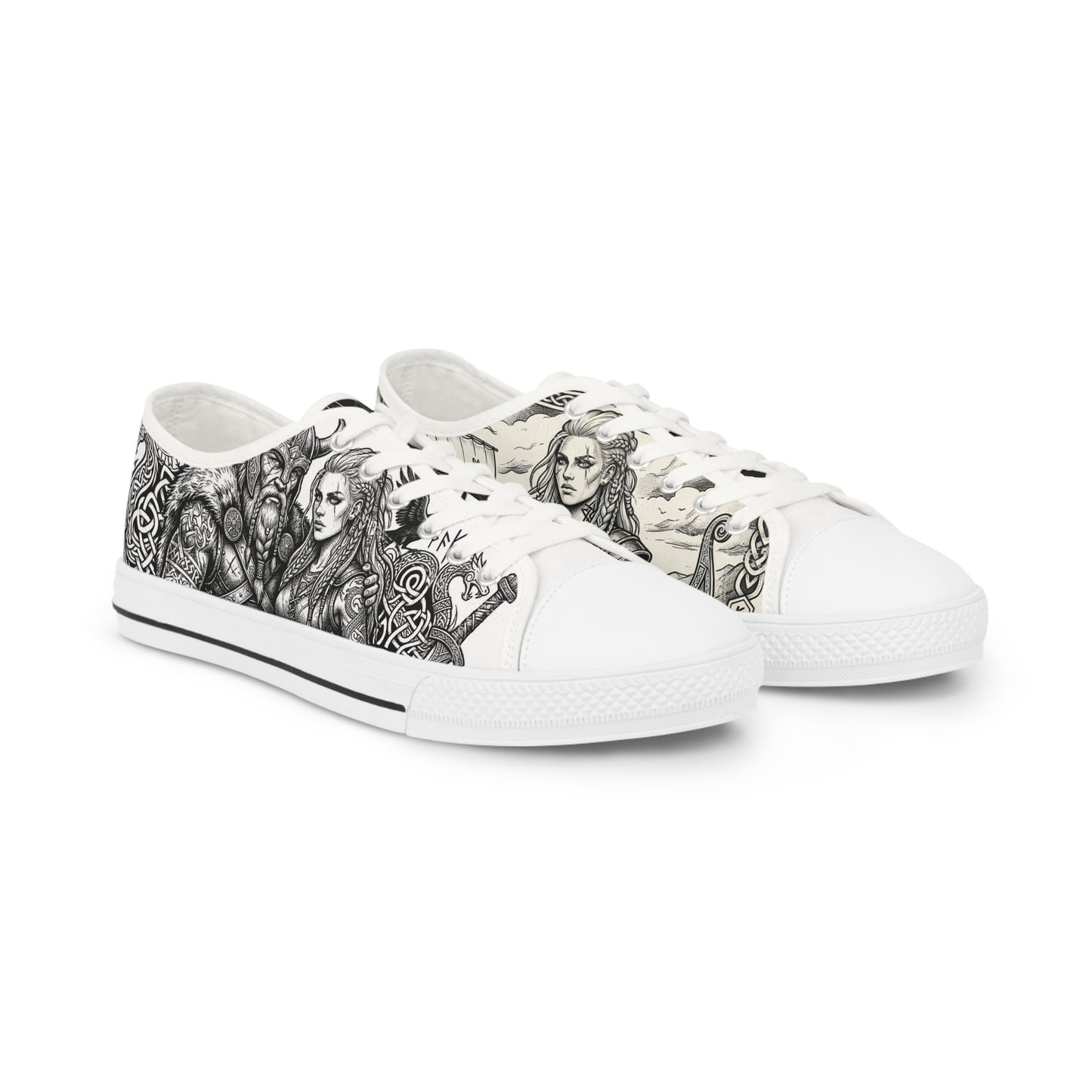 Low Top Sneakers — Gothic Illustration Skull & Portrait Art Sneakers