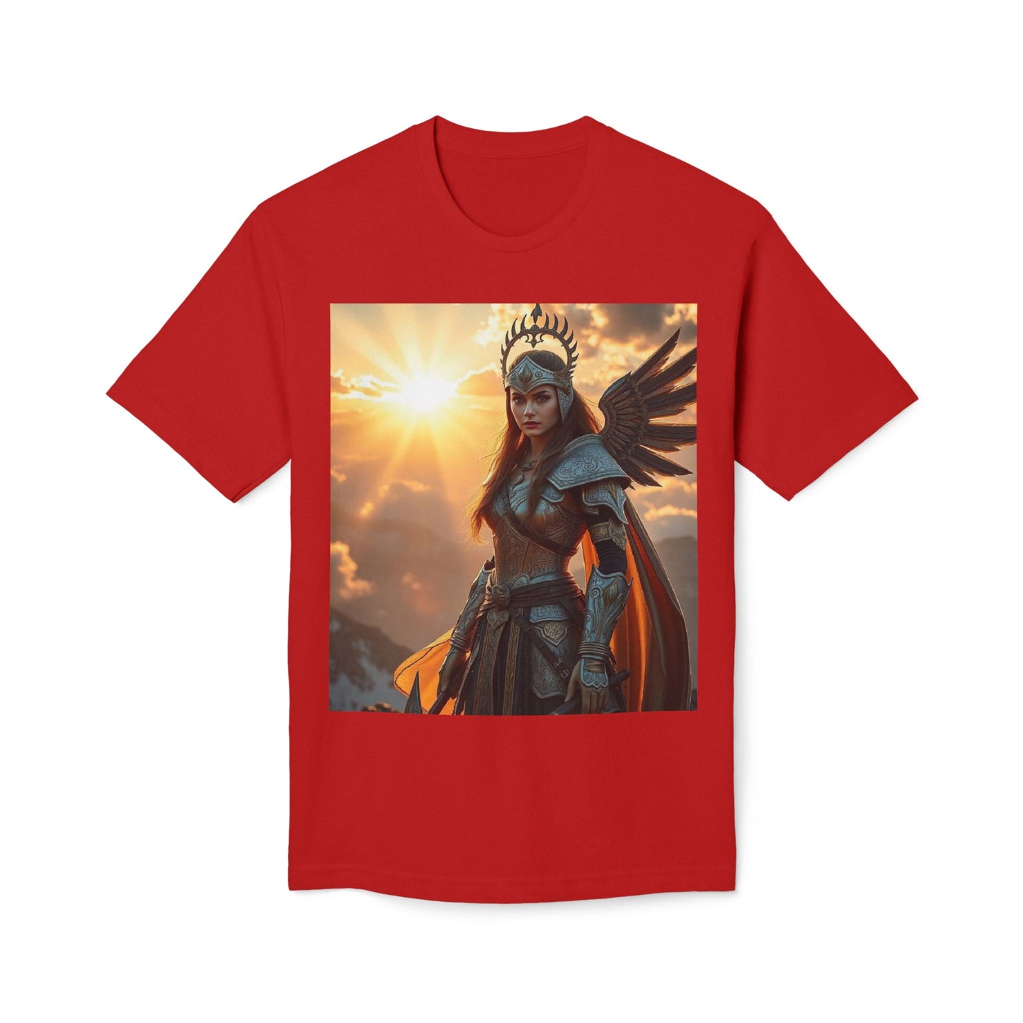Valkyrie Warrior T-Shirt — Norse Shieldmaiden Sunset Graphic Tee