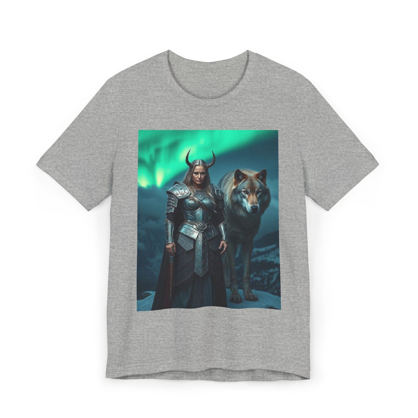 Viking Shieldmaiden & Wolf T-Shirt — Norse Fantasy Armor Tee