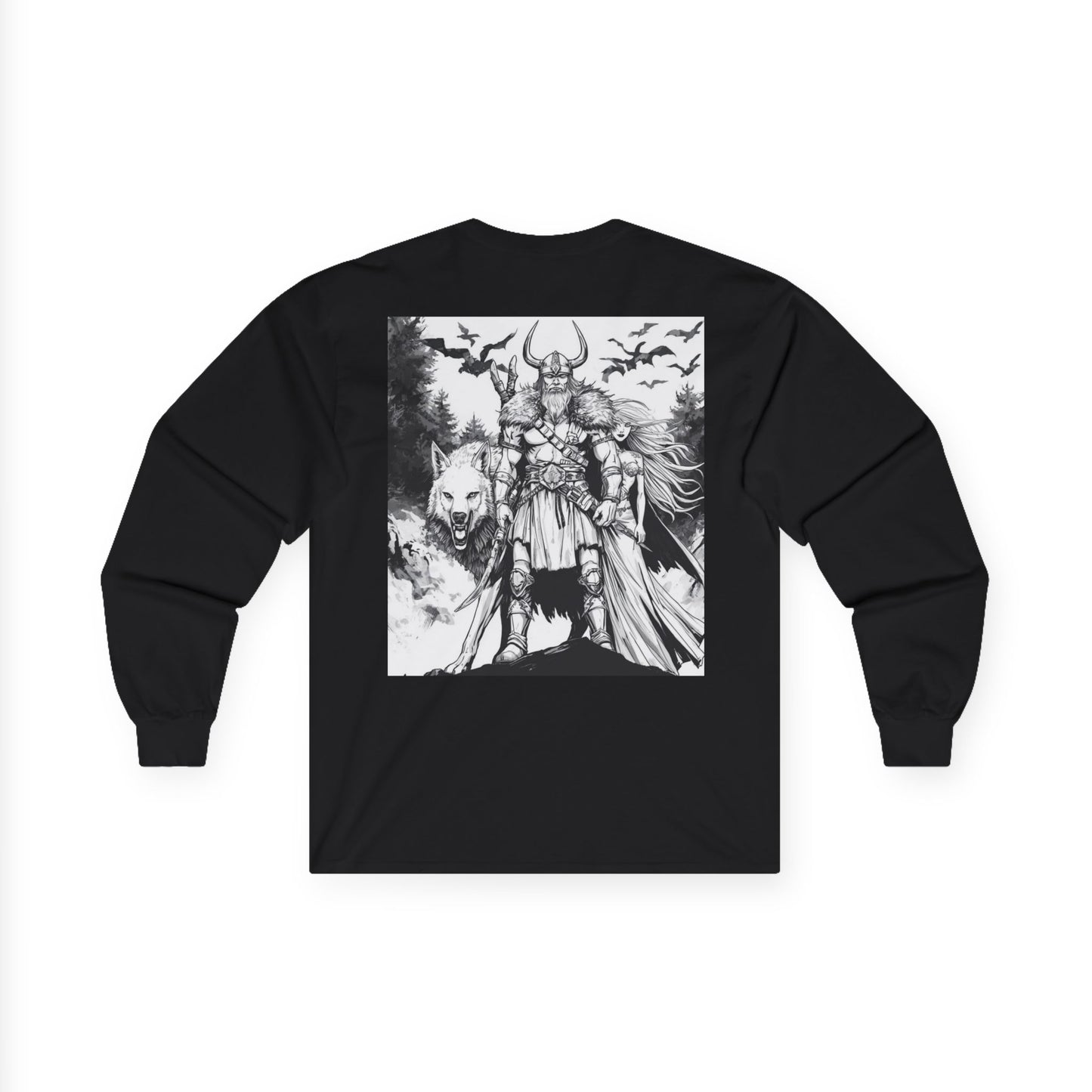 Viking Warrior Long Sleeve Tee — Valkyrie & Wolf Norse Design