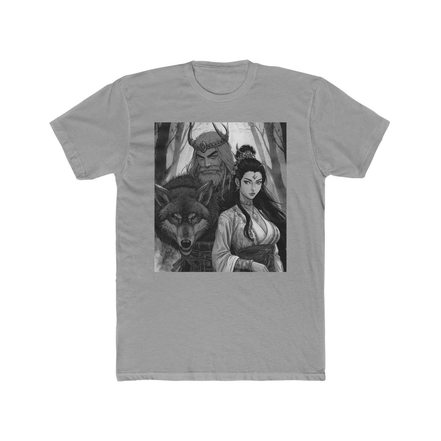 Mythic Forest Tee — Valkyrie, Wolf & Horned Guardian Graphic T-Shirt