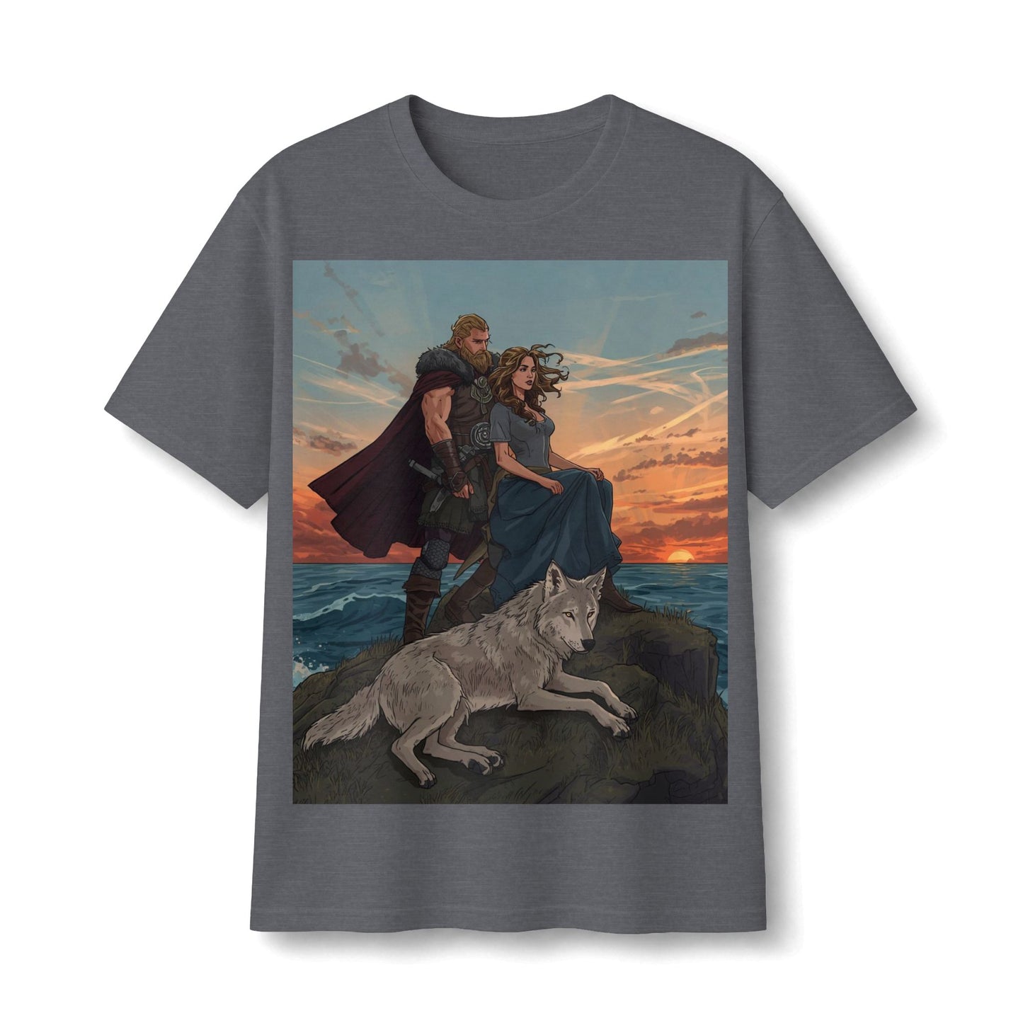 Viking Couple & Wolf Sunset T-Shirt