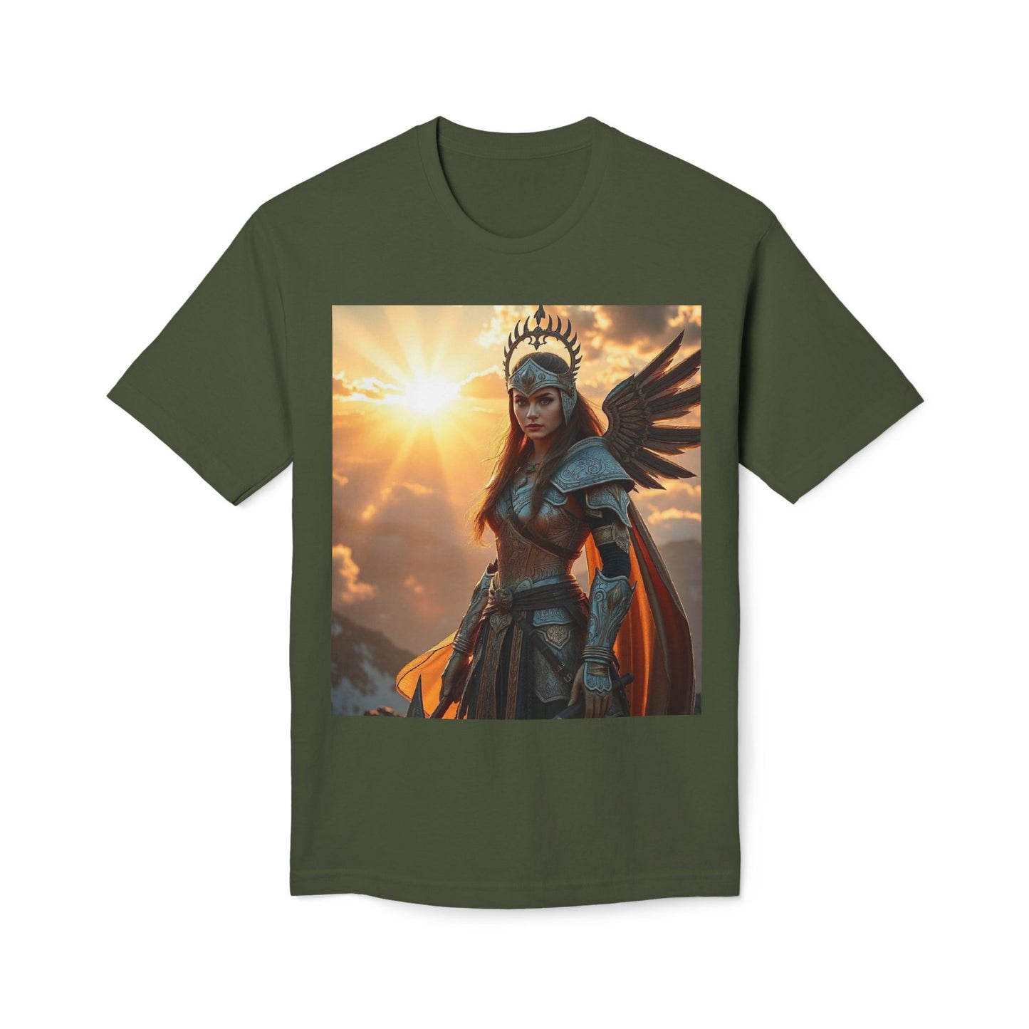 Valkyrie Warrior T-Shirt — Norse Shieldmaiden Sunset Graphic Tee