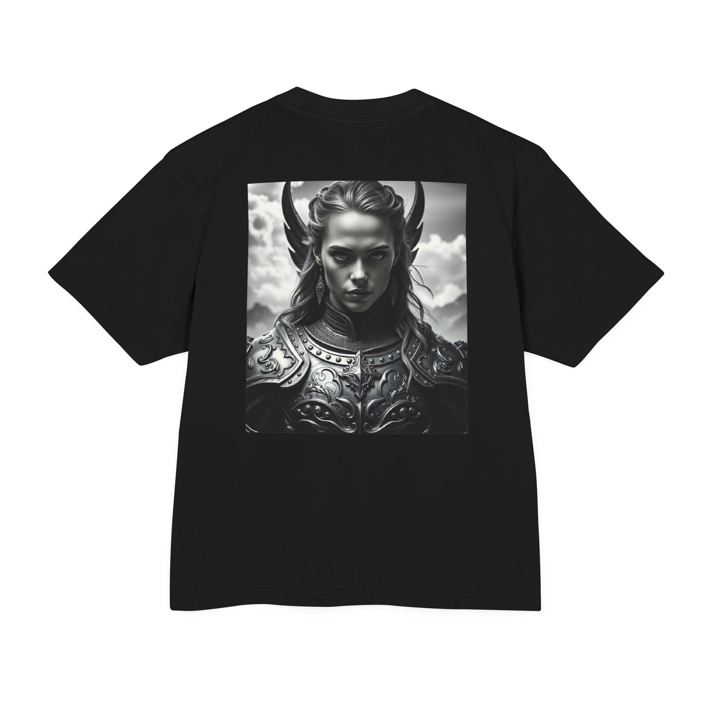 Valkyrie Warrior Tee — Mythic Black & White Armor Portrait T‑Shirt