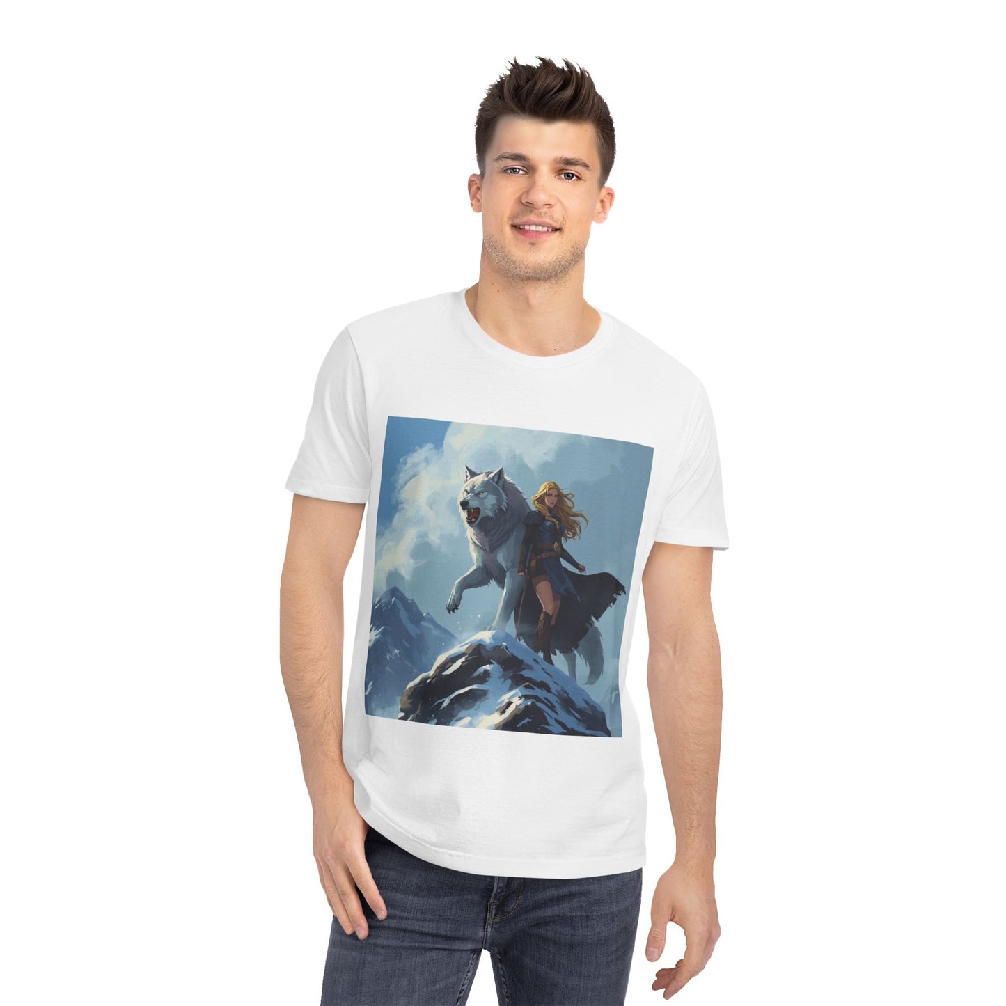 Wolf Guardian T-Shirt — Woman and Wolf Mountain Fantasy Tee