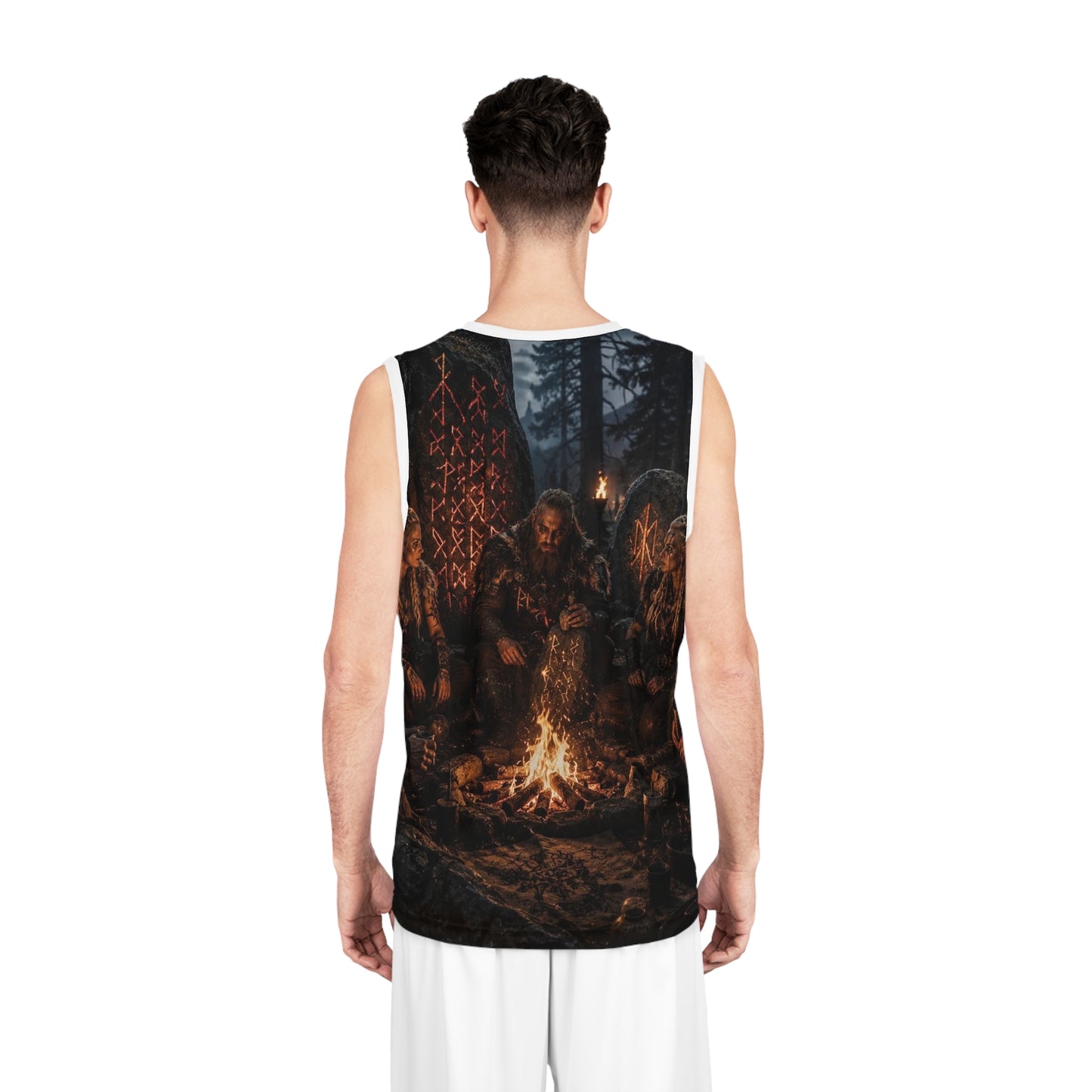 Viking Campfire Basketball Jersey — Norse Warriors All-Over Print