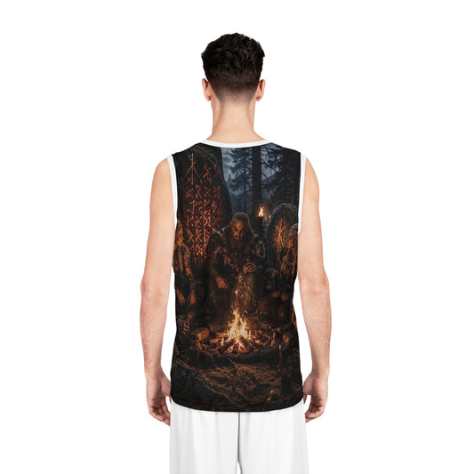 Viking Campfire Basketball Jersey — Norse Warriors All-Over Print