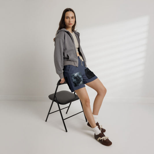 Skull & Raven Fleece Sweat Shorts — Gothic Horror Graphic Lounge Shorts