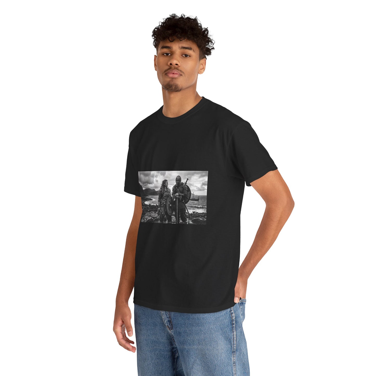 Viking Couple Graphic Tee - Nordic Warrior Photo T-Shirt