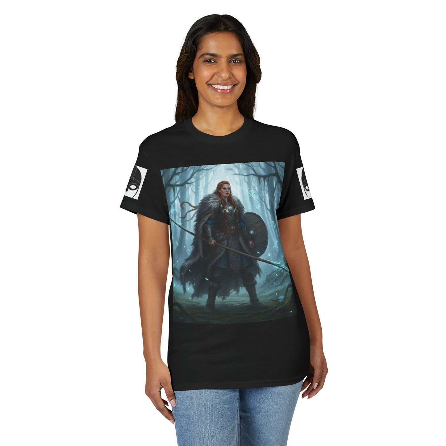 Viking Shieldmaiden T‑Shirt — Norse Warrior Forest Art Tee