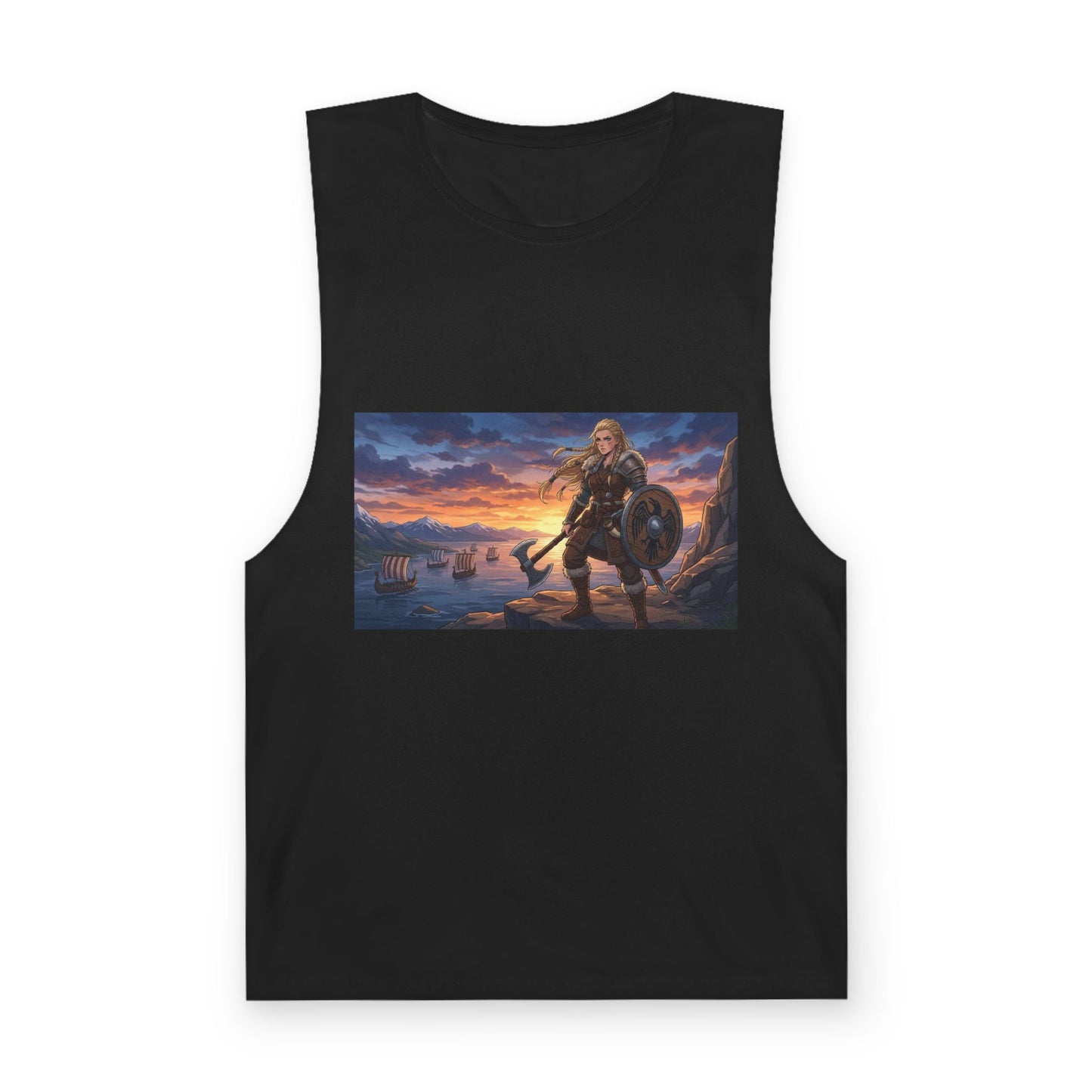 Viking Warrior Tank Top — Norse Shieldmaiden Sunset Graphic Tank