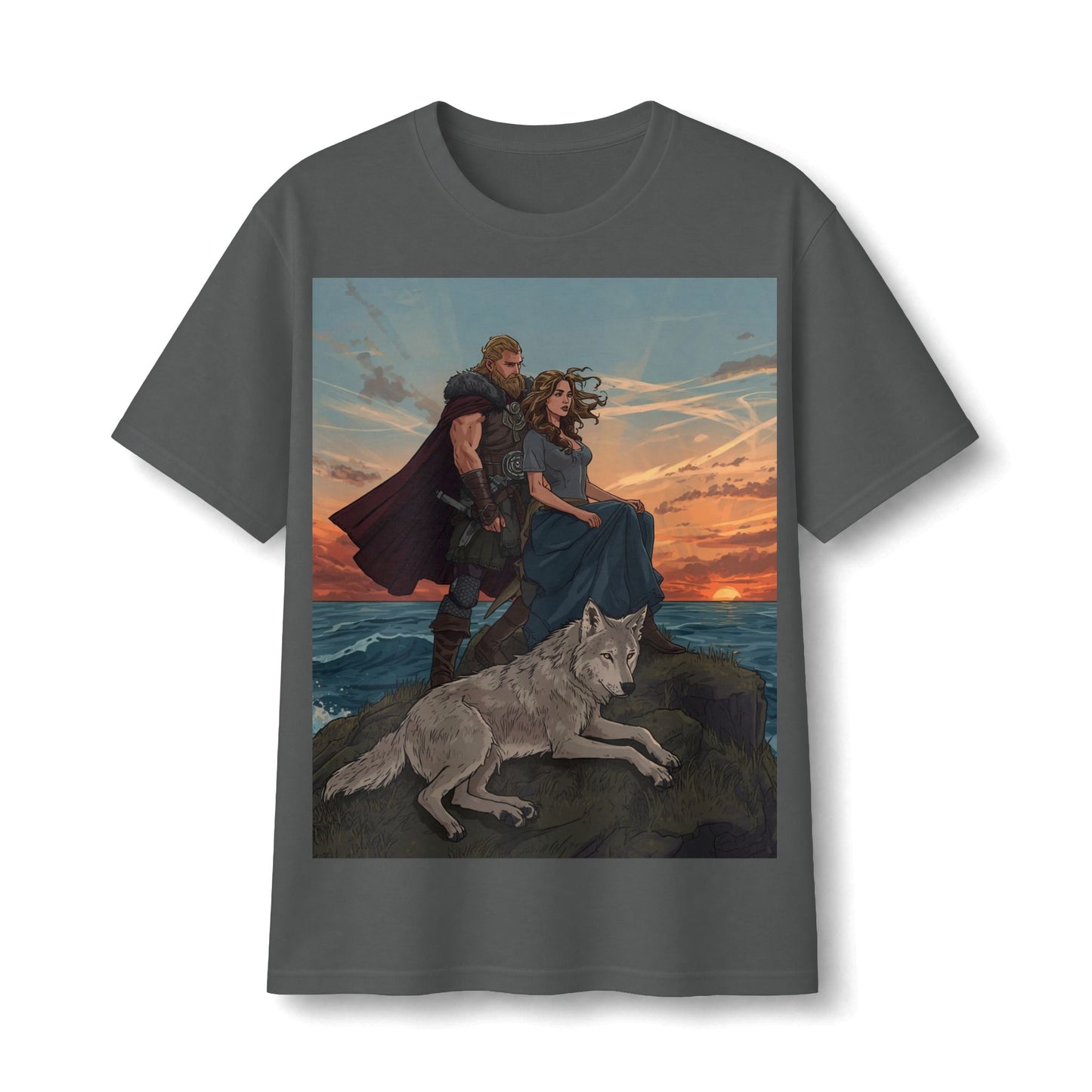 Viking Couple & Wolf Sunset T-Shirt