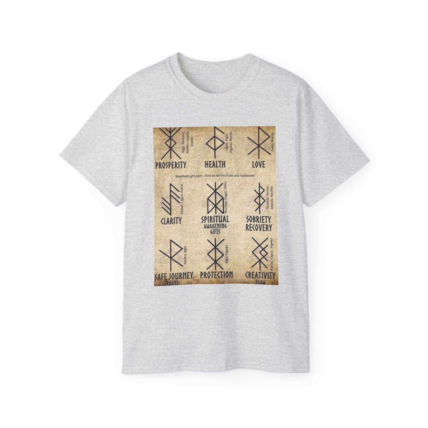 Runic Symbols T‑Shirt — Prosperity, Health & Protection Viking Rune Grid Tee