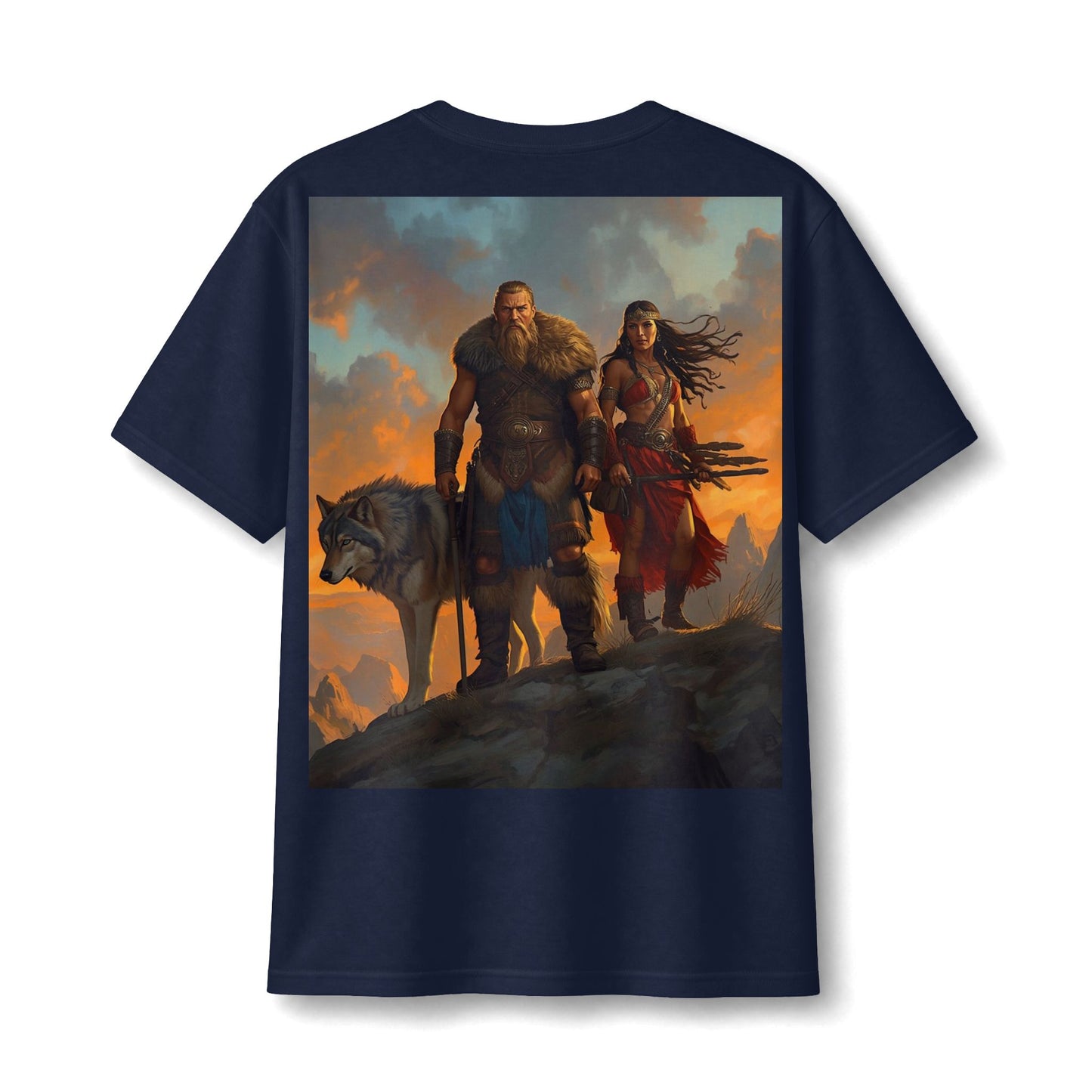 Viking Warriors & Wolf Illustration Tee