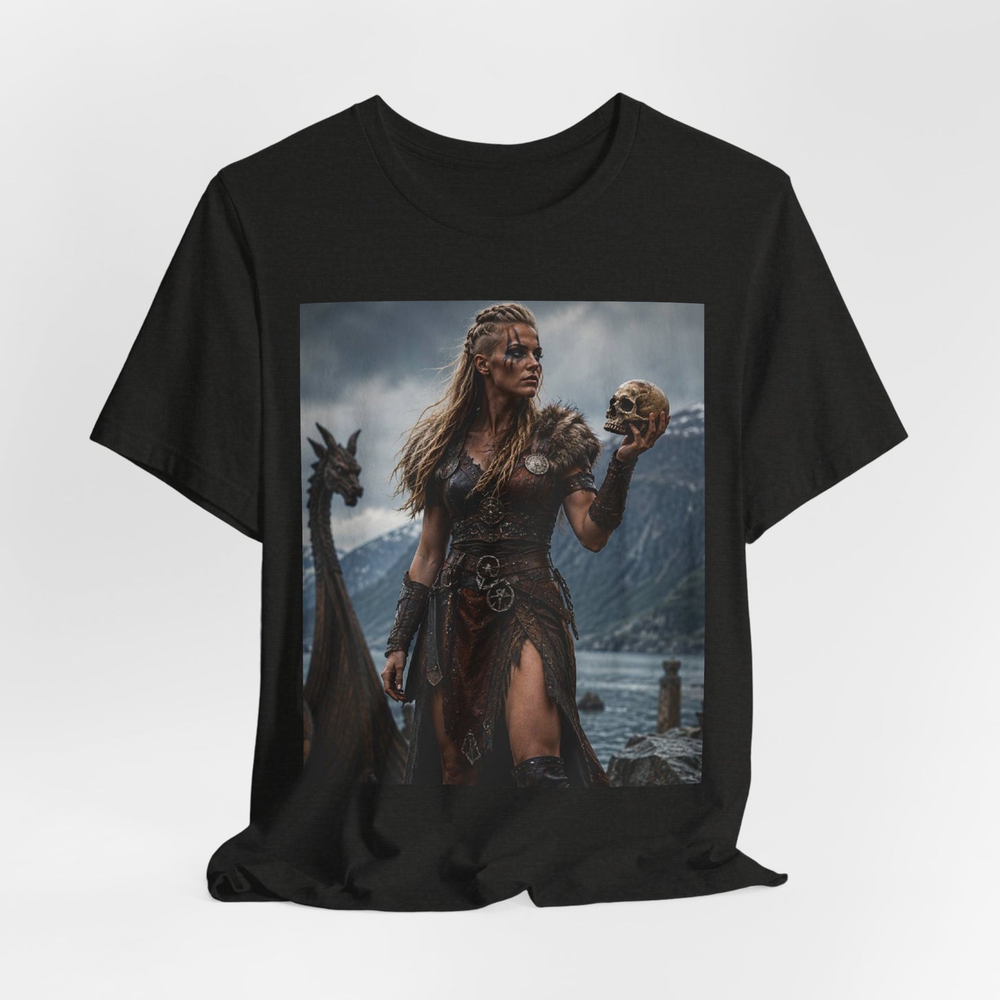 Viking Warrior Woman T‑Shirt — Norse Shieldmaiden Skull Fantasy Tee