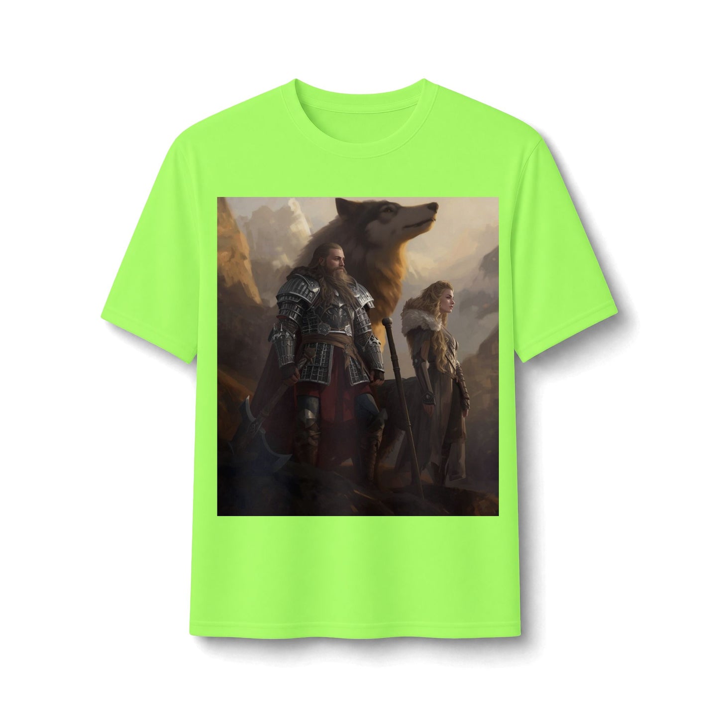 Viking Warriors & Wolf Performance Tee — Norse Fantasy Medieval Graphic Shirt